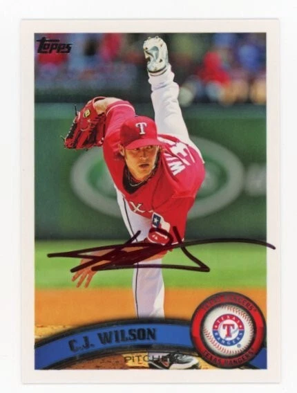 SIGNED BASEBALL CARD AUTO TOPPS 2011 CJ WILSON TEXAS RANGERS #323