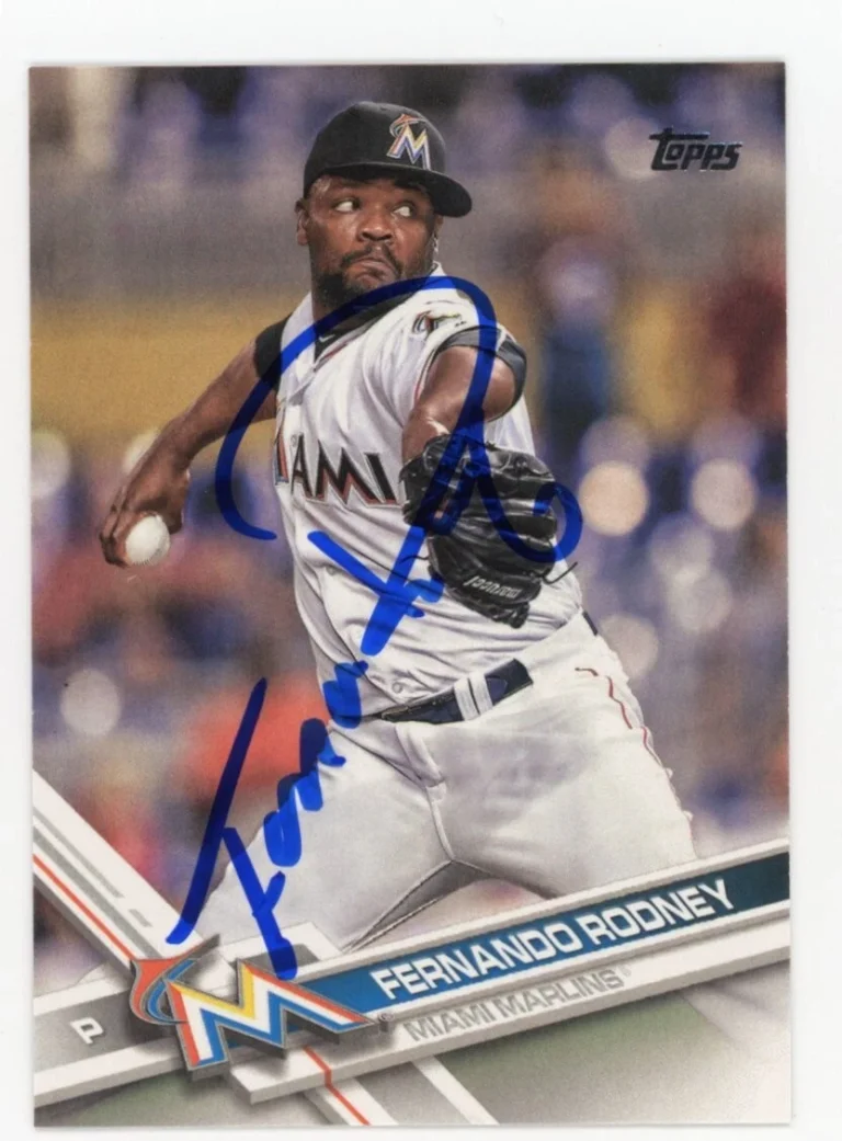 SIGNED BASEBALL CARD AUTO TOPPS 2017 FERNANDO RODNEY MIAMI MARLINS #292