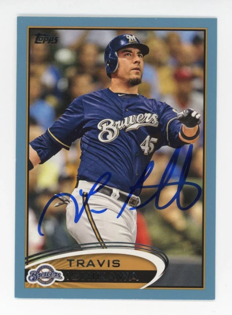 SIGNED BASEBALL CARD AUTO TOPPS 2011 TRAVIS ISHIKAWA MILWAUKEE BREWERS VARIATION