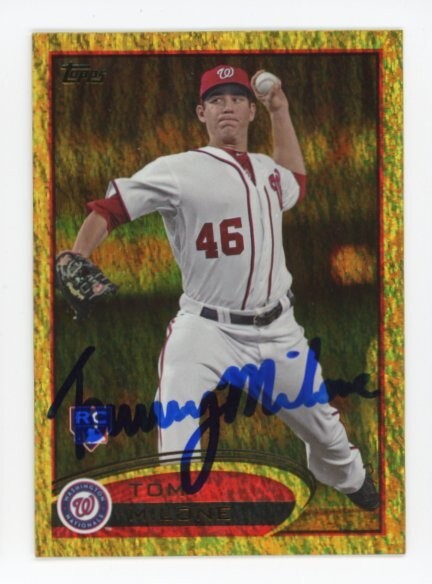SIGNED BASEBALL CARD AUTO TOPPS 2012 TOM MILONE #40 WASHINGTON NATIONALS SPARKLE