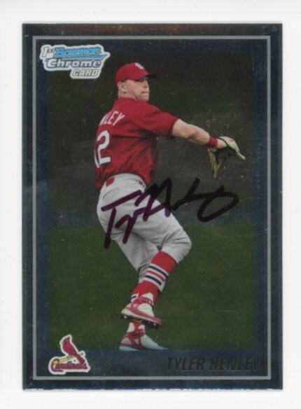 SIGNED BASEBALL CARD AUTO BOWMAN CHROME 2010 TYLER HENLEY ST LOUIS CARDINALS #4