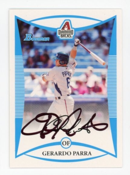 SIGNED BASEBALL CARD AUTO BOWMAN 2008 GERARDO PARRA ARIZONA DIAMONDBACKS #103