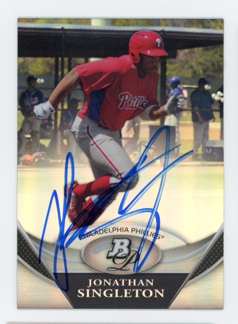 SIGNED BASEBALL CARD AUTO BOWMAN PLATINUM 2011 JONATHAN SINGLETON PHILLIES #10
