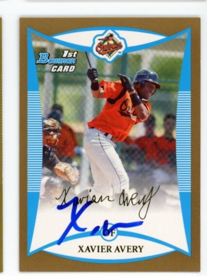 SIGNED BASEBALL CARD AUTO VARIATION BOWMAN 2009 XAVIER AVERY RC ORIOLES #24