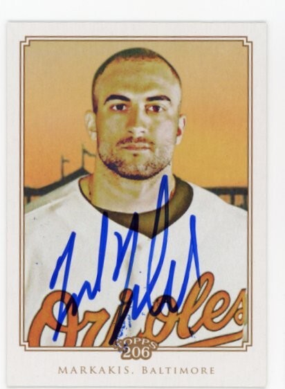 SIGNED BASEBALL CARD AUTO 2010 TOPPS 206 NICK MARKAKIS BALTIMORE ORIOLES #56
