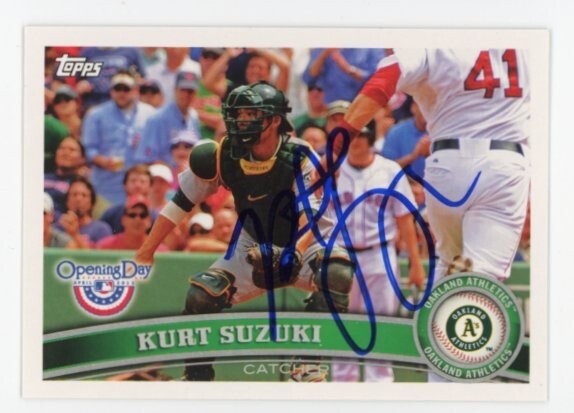 SIGNED BASEBALL CARD AUTO 2011 TOPPS OPENING DAY KURT SUZUKI OAKLAND A's #39