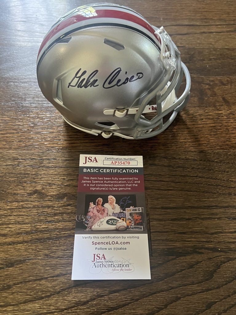 GALEN CISCO SIGNED FOOTBALL MINI HELMET OHIO STATE (1957 CAPTAIN) MLB JSA COA
