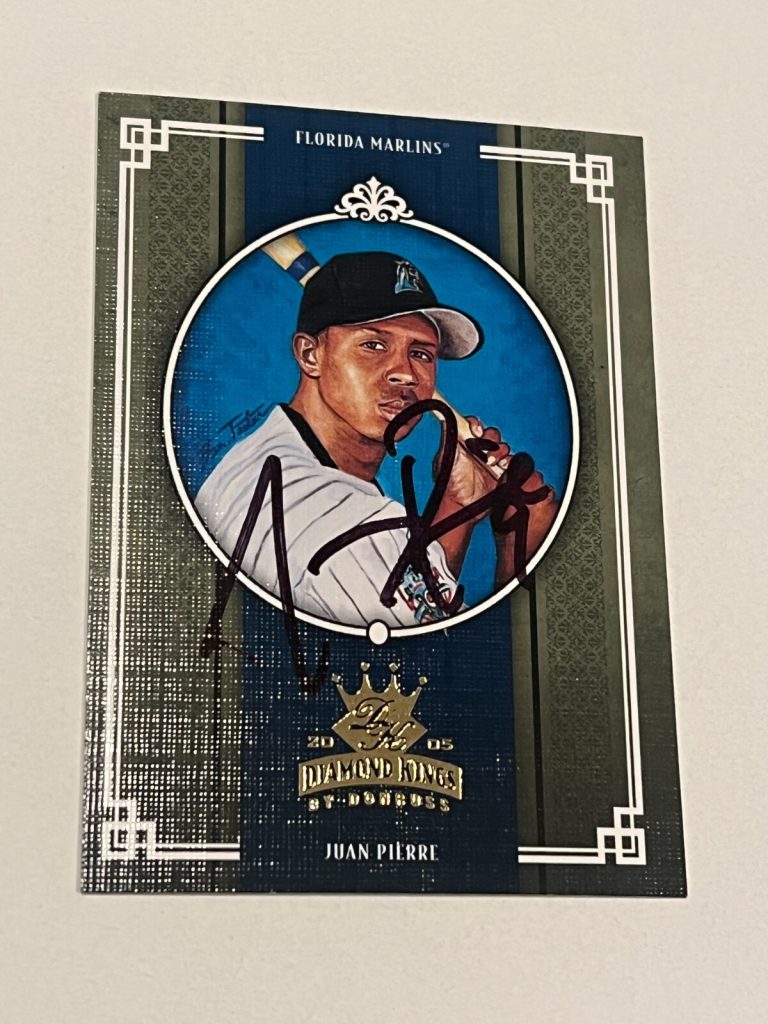 SIGNED BASEBALL CARD AUTO DONRUSS DIAMOND KINGS DK 2005 JUAN PIERRE MARLINS #99