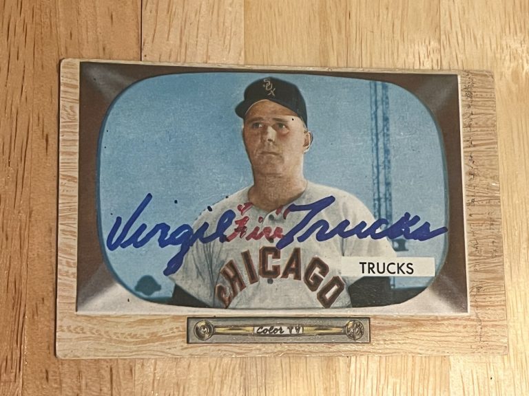 SIGNED BASEBALL CARD AUTO VTG 1955 VIRGIL FIRE TRUCKS CHICAGO WHITE SOX BOWMAN