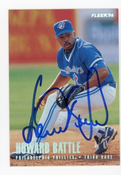 SIGNED BASEBALL CARD AUTO HOWARD BATTLE BLUE JAYS (PICTURED) PHILLIES 1996 FLEER
