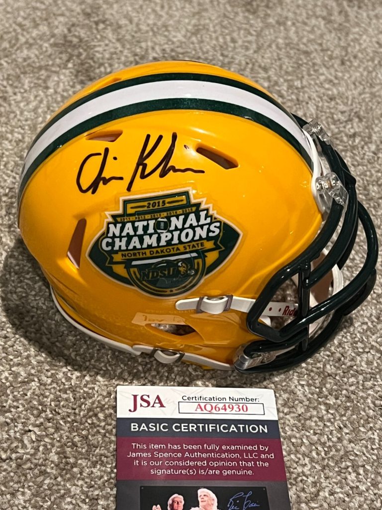 COACH CHIRS KLIEMAN SIGNED FOOTBALL MINI HELMET AUTO NDSU BISONS JSA COA