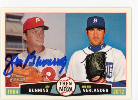 SIGNED BASEBALL CARD AUTO TOPPS 2013 HERITAGE JIM BUNNING HOF PHILLIES #TN-BV