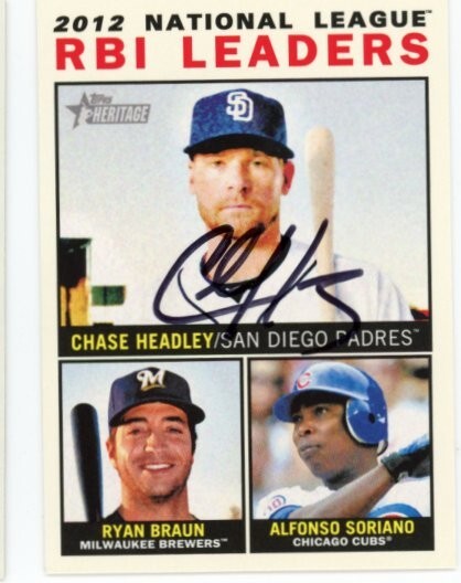 SIGNED BASEBALL CARD AUTO TOPPS 2013 HERITAGE CHASE HEADLEY RBI LEADERS #11