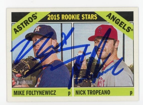SIGNED BASEBALL CARD AUTO TOPPS HERITAGE 2015 MIKE FOLTYNEWICZ NICK TROPEANO 244