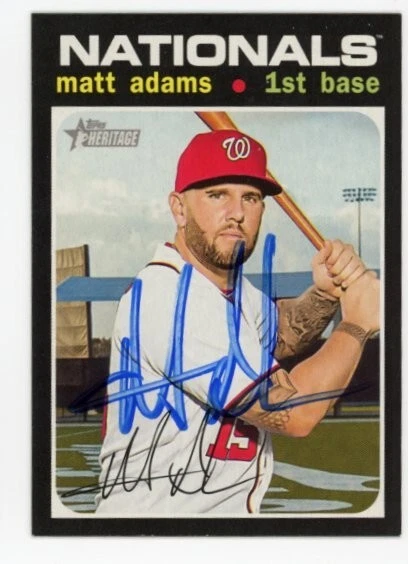 SIGNED BASEBALL CARD AUTO TOPPS 2020 HERITAGE MATT ADAMS WASHINGTON NATIONALS 48