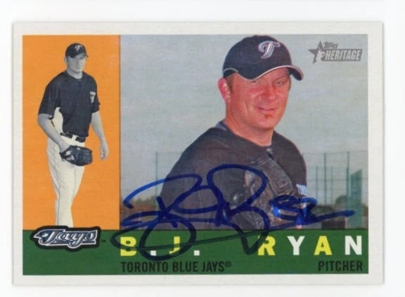 SIGNED BASEBALL CARD AUTO TOPPS HERITAGE 2009 BJ RYAN TORONTO BLUE JAYS #369