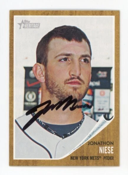 SIGNED BASEBALL CARD AUTO TOPPS HERITAGE 2011 JONATHON NIESE NEW YORK METS #293