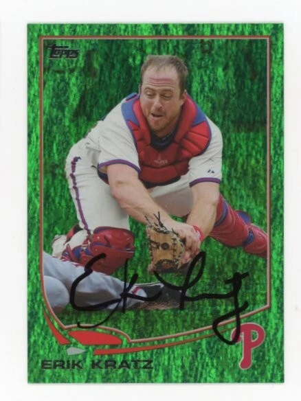 SIGNED BASEBALL CARD AUTO TOPPS 2013 ERIK KRATZ PHILLIES EMERALD GREEN VAR #361