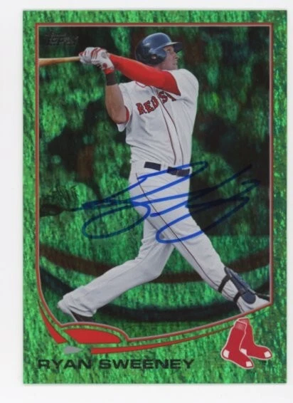 SIGNED BASEBALL CARD AUTO TOPPS 2013 RYAN SWEENEY BOSTON RED SOX #291 GREEN VAR.