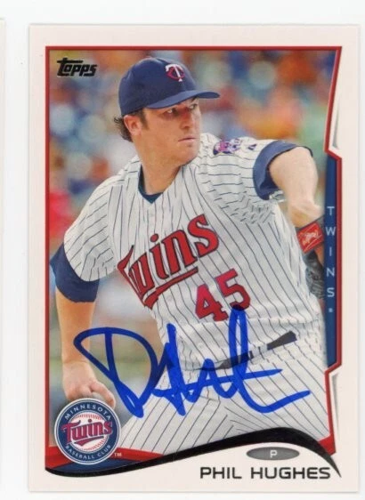 SIGNED BASEBALL CARD AUTO TOPPS 2014 MINNESOTA TWINS PHIL HUGHES #541