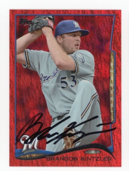 SIGNED BASEBALL CARD AUTO TOPPS 2014 MILWAUKEE BREWERS BRANDON KINTZLER #642 VAR