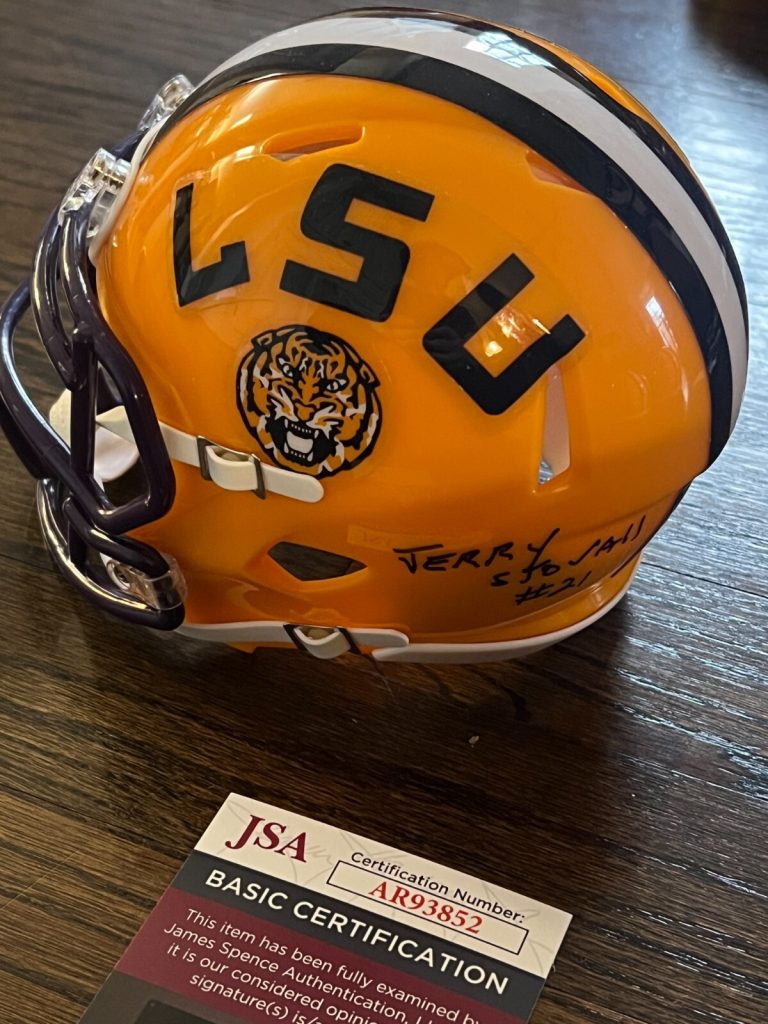 JERRY STOVALL SIGNED FOOTBALL MINI HELMET AUTO LSU TIGERS COLLEGE HOF JSA COA