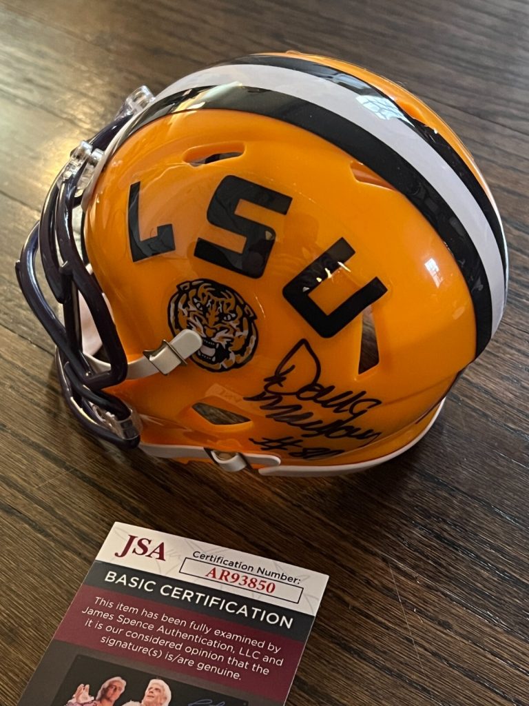 DOUG MOREAU SIGNED FOOTBALL MINI HELMET AUTO LSU TIGERS ALL AMERICAN JSA COA