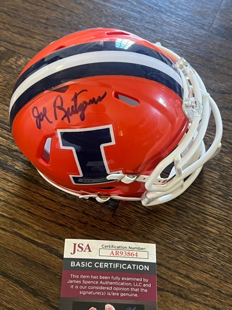 JOE RUTGENS SIGNED FOOTBALL MINI HELMET AUTO 1960 ALL AMERICAN ILLINOIS JSA COA
