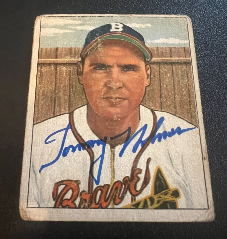 SIGNED BASEBALL CARD AUTO VTG BOWMAN 1950 BOSTON BRAVES TOMMY HOLMES D. 2008