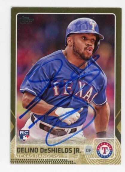 SIGNED BASEBALL CARD AUTO TOPPS 2015 TEXAS RANGERS DELINO DESHIELDS US144 GOLD