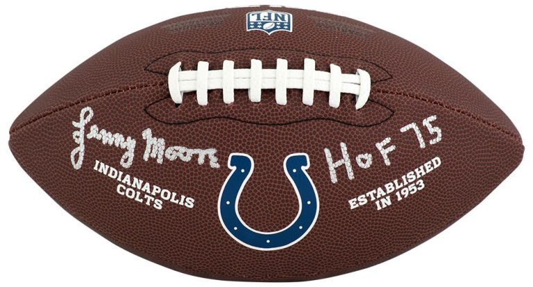 Lenny Moore Signed Colts Logo Wilson Brown F/S Football w/HOF'75 -(SCHWARTZ COA)
