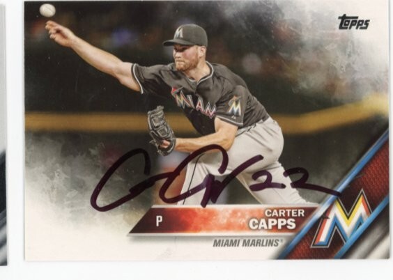 SIGNED BASEBALL CARD AUTO TOPPS 2016 MIAMI MARLINS CARTER CAPPS #172 PITCHER