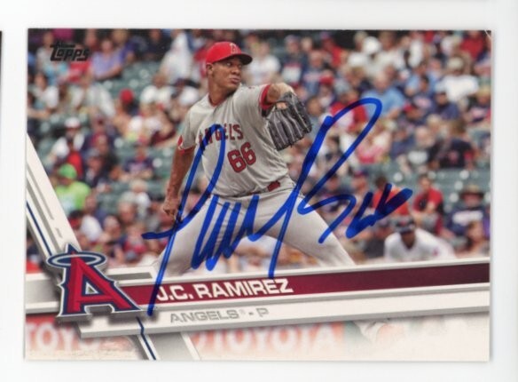 SIGNED BASEBALL CARD AUTO TOPPS 2017 JC RAMIREZ LOS ANGELES ANGLES #571