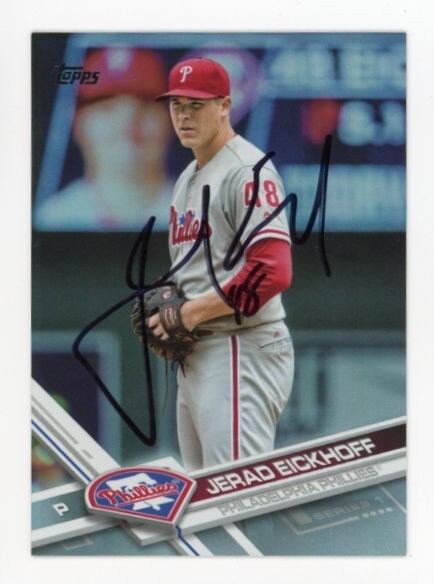 SIGNED BASEBALL CARD AUTO TOPPS 2017 PHILADELPHIA PHILLIES JERAD EICKHOFF SHINY