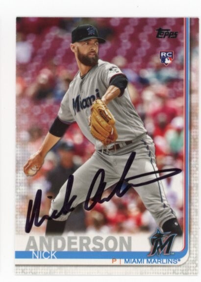 SIGNED BASEBALL CARD AUTO TOPPS 2019 MIAMI MARLINS NICK ANDERSON #US145 RC