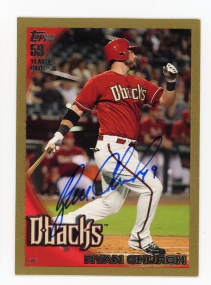 SIGNED BASEBALL CARD AUTO TOPPS RYAN CHURCH #US74 DIAMONDBACKS GOLD /2010 DBACKS
