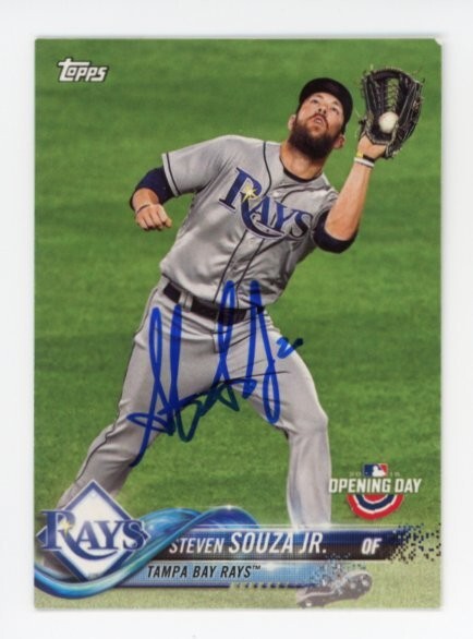 SIGNED BASEBALL CARD AUTO OPENING DAY TOPPS 2018 STEVEN SOUZA JR. TB RAYS #189