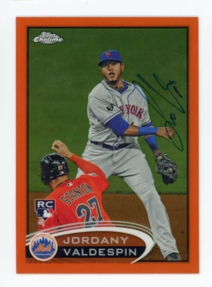 SIGNED BASEBALL CARD AUTO TOPPS CHROME 2012 REFRACTOR JORDANY VALDESPIN METS 195