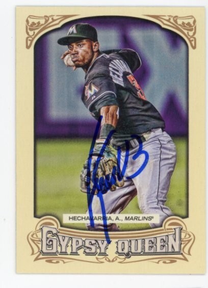 SIGNED BASEBALL CARD AUTO TOPPS GYPSY QUEEN 2014 ADEINY HECHAVARRIA MARLINS #17