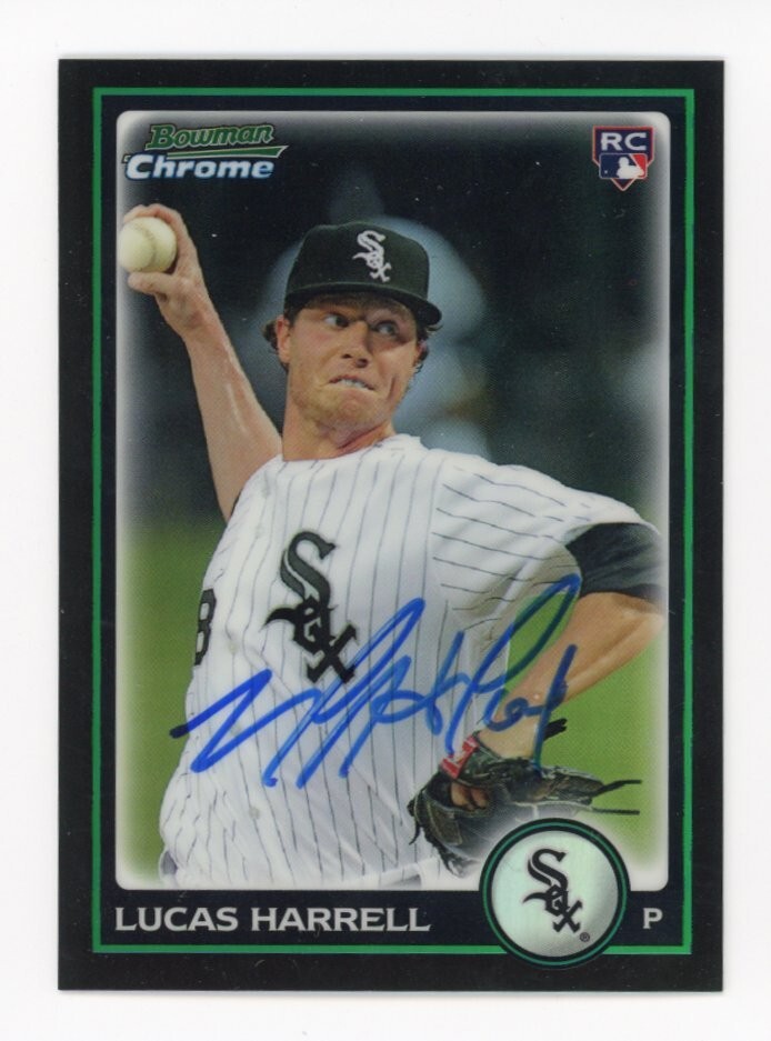 SIGNED BASEBALL CARD AUTO BOWMAN CHROME 2010 LUCAS HARRELL REFRACTOR WHITE SOX