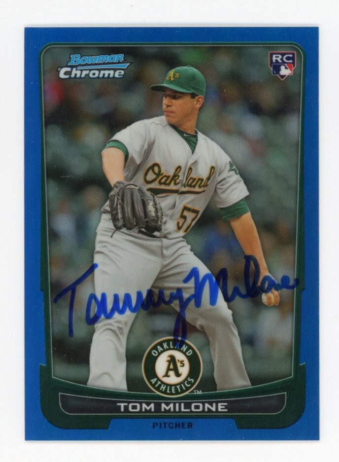 SIGNED BASEBALL CARD AUTO BOWMAN CHROME 2012 TOM MILONE A's #44 REFRACTOR /250