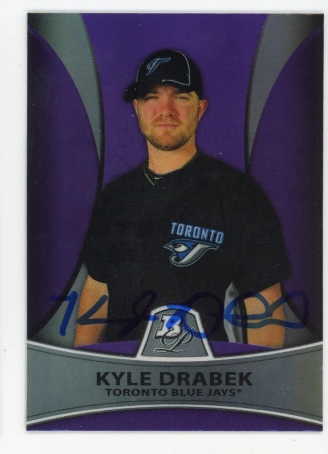 SIGNED BASEBALL CARD AUTO BOWMAN PLATINUM 2010 KYLE DRABEK BLUE JAYS REFRACTOR