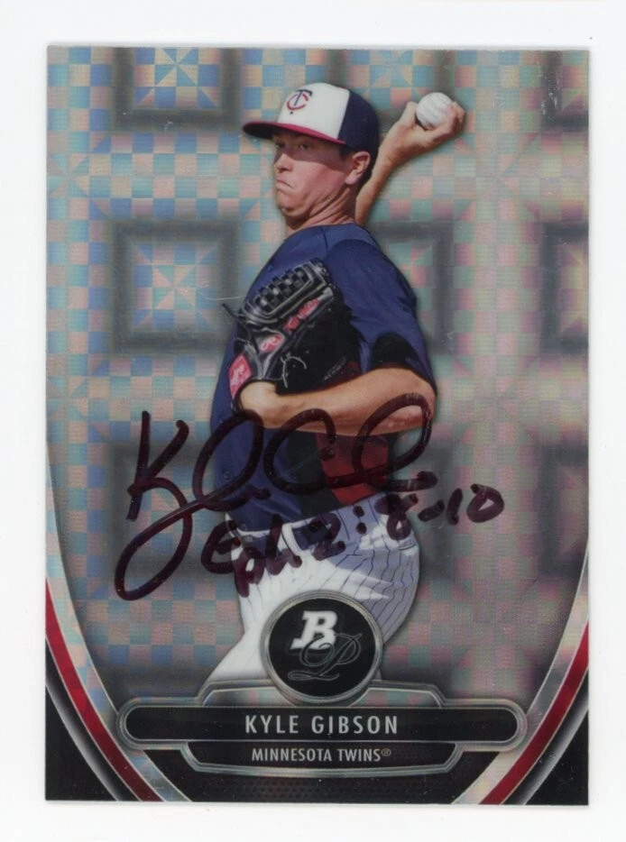 SIGNED BASEBALL CARD AUTO BOWMAN PLATINUM 2013 KYLE GIBSON TWINS X-FACTOR #62