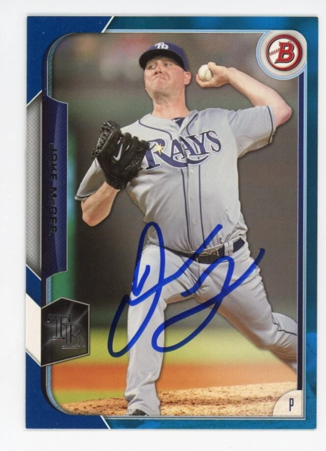 SIGNED BASEBALL CARD AUTO BOWMAN 2015 TAMPA BAY RAYS JAKE MCGEE #116 /150