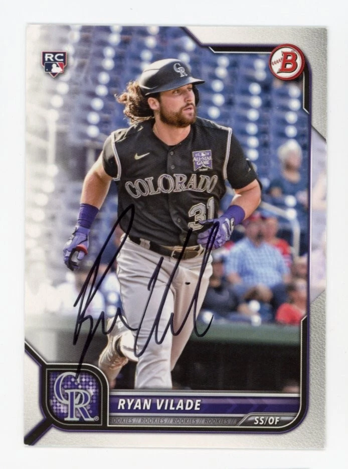 SIGNED BASEBALL CARD AUTO BOWMAN 2022 RYAN VILADE #100 COLORADO ROCKIES RC