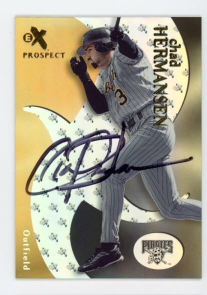 SIGNED BASEBALL CARD AUTO FLEER SKYBOX EX #62 PIRATES 2000 CHAD HERMANSEN /3499