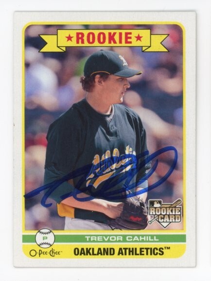SIGNED BASEBALL CARD AUTO 2009 O-PEE-CHEE TREVOR CAHILL OAKLAND A's #575 RC