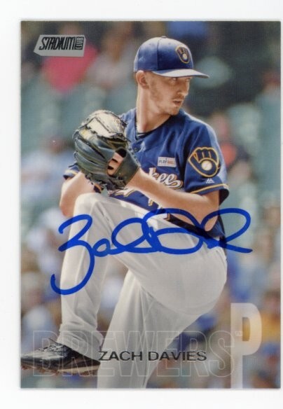 SIGNED BASEBALL CARD AUTO 2018 TOPPS STADIUM CLUB 2018 ZACH DAVIES BREWERS #238
