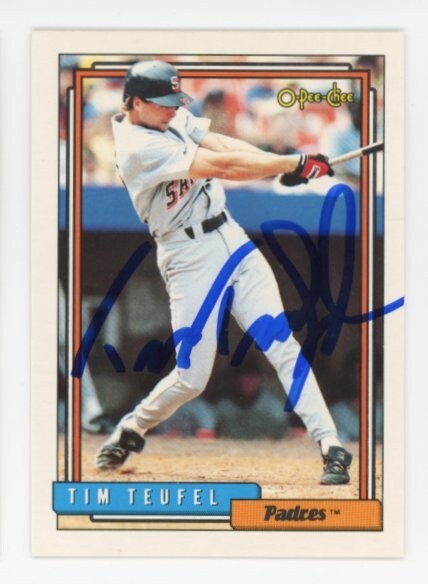 SIGNED BASEBALL CARD AUTO TIM TEUFEL 1992 O-PEE-CHEE SAN DIEGO PADRES #413