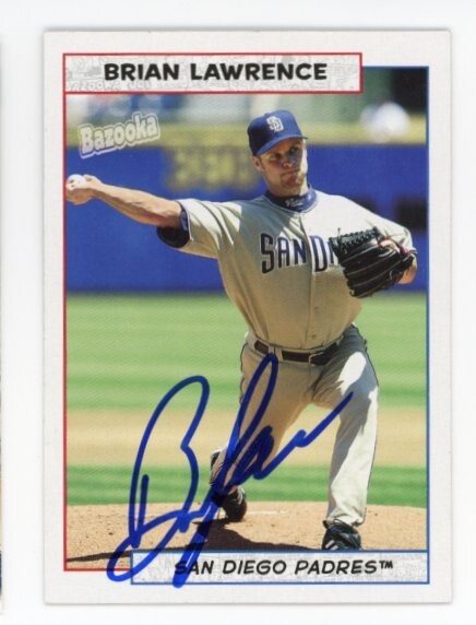 SIGNED BASEBALL CARD AUTO BRIAN LAWRENCE SAN DIEGO PADRES 2005 TOPPS BAZOOKA #74